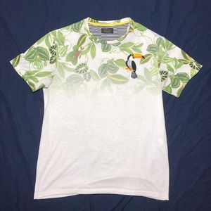 Zara Sz S Embroidered Parrot Jungle Print T-Shirt
